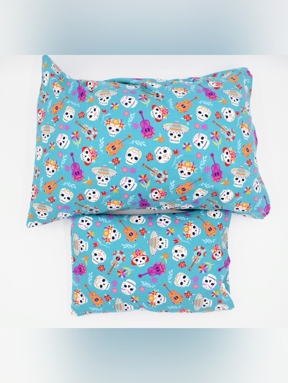Matching Teal Day of the Dead Sugar Skull Pillowcase Set